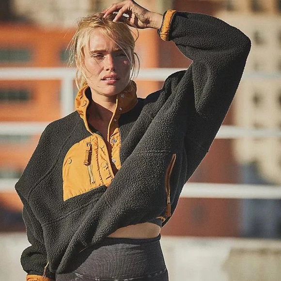 Free People Hit The Slopes Colorblock Pullover black combo orange Size Small - Picture 4 of 6